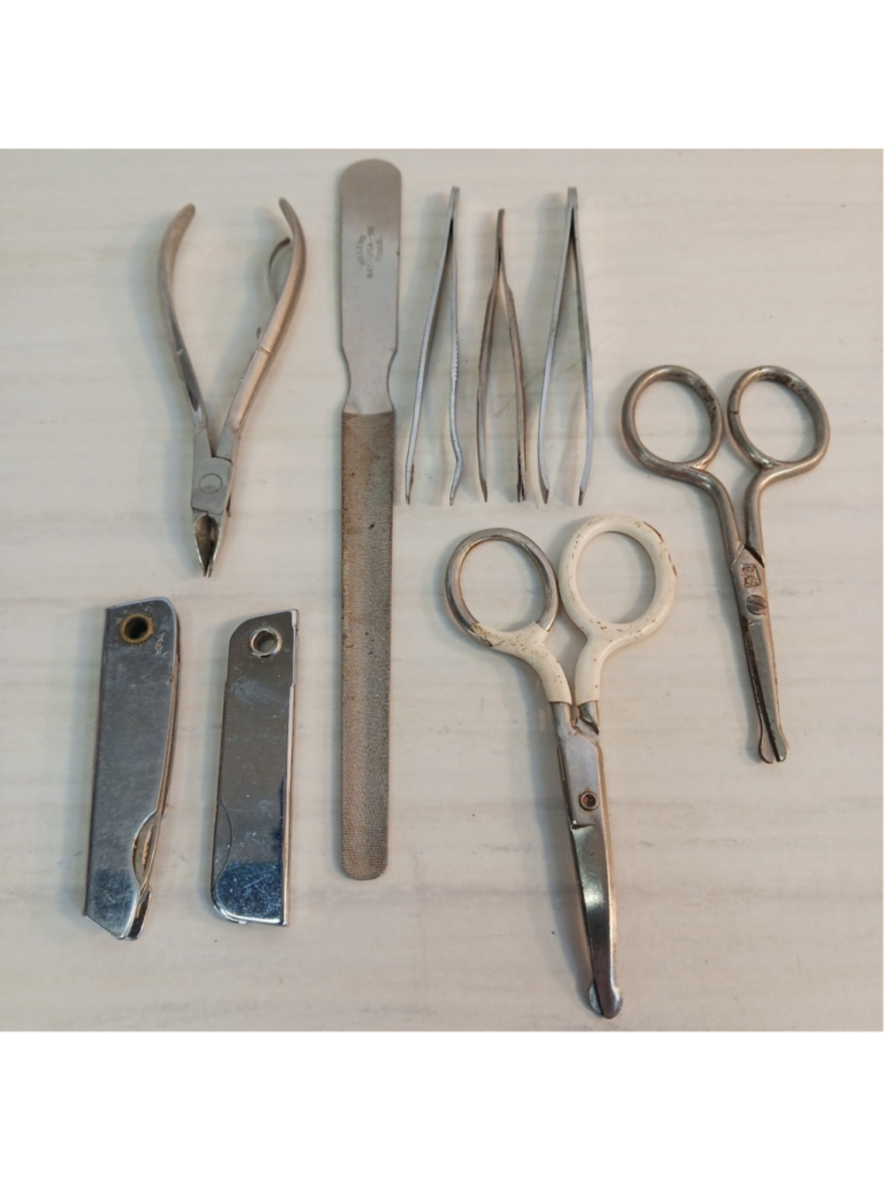 Lot Of 9 VTG Manicure Cuticle Tweezer Trimmer File Scissors